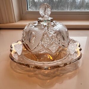 Antique EAPG Domed Butter Dish With Gold Wash United States Glass Company 1903